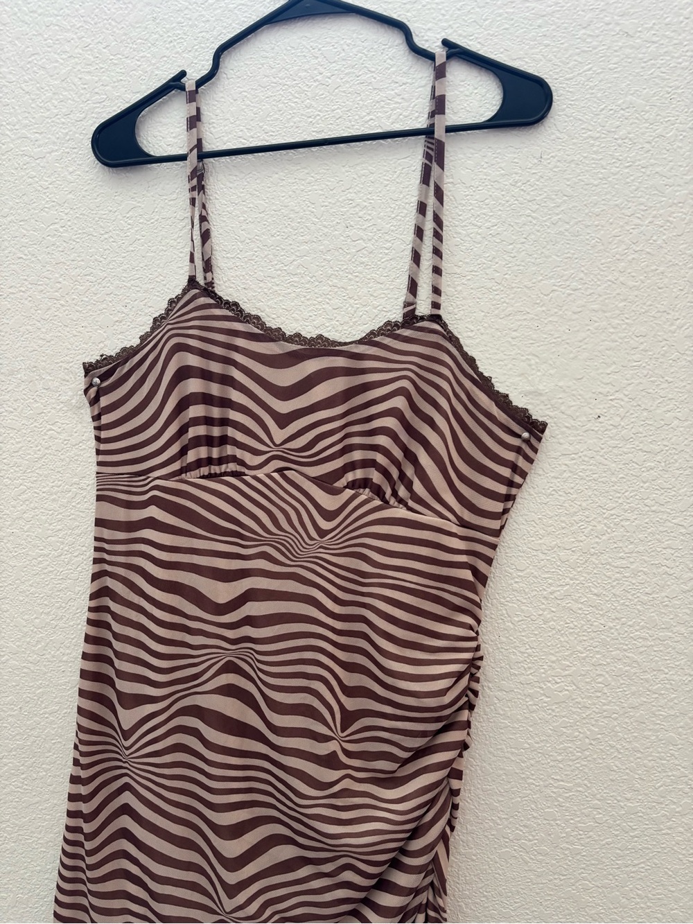 Brown Zebra-Print Slip Dress with Ruffle Hem